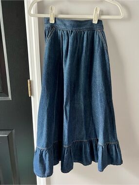 Vintage Denim Ruffle Hem Prairie Skirt